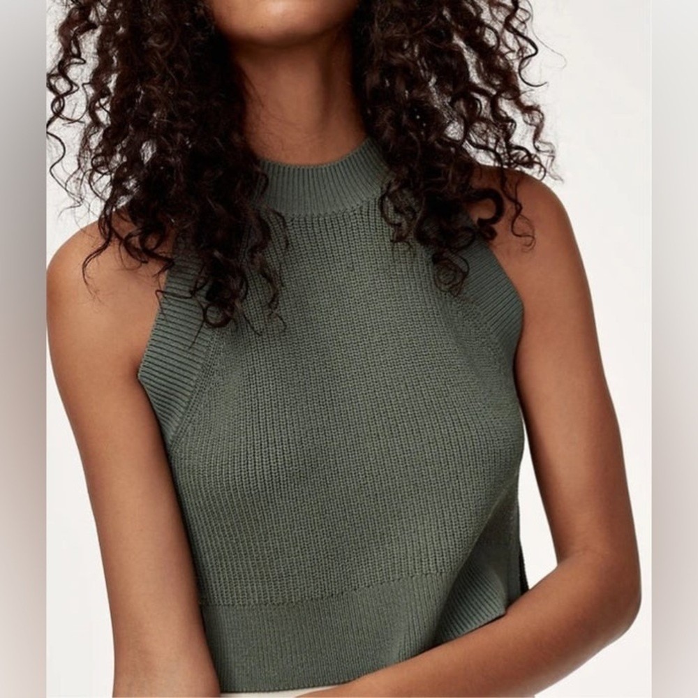Wilfred Aritzia Crevier Ribbed‎ Knit Halter Tank Top Sleeveless Women 2XS Olive